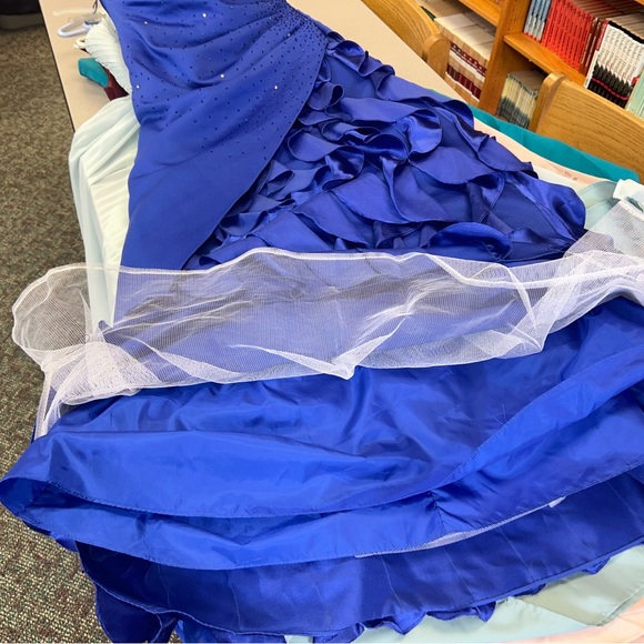 Jump apparel, royal blue prom dress, ruffle and rhinestone details - Picture 7 of 8